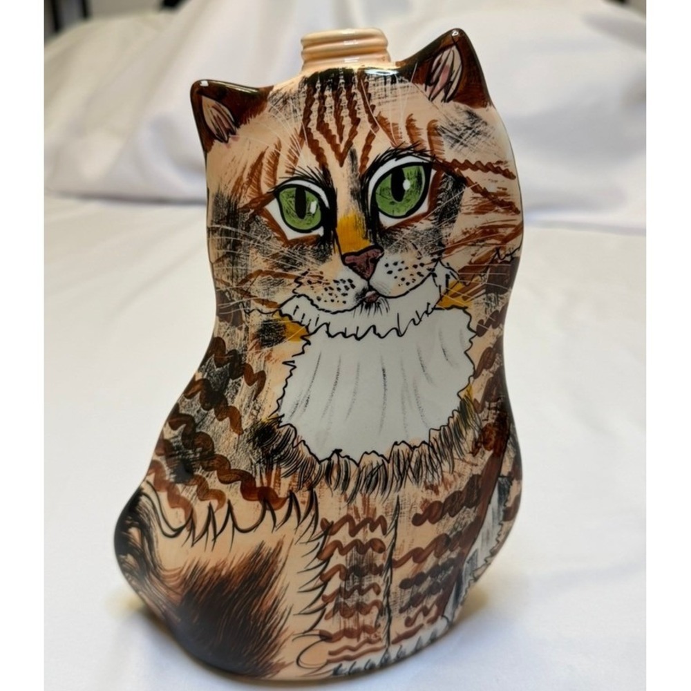 Cats by Nina, Vintage Ceramic Orange/Brown Tabby Cat Bottle, Cottagecore